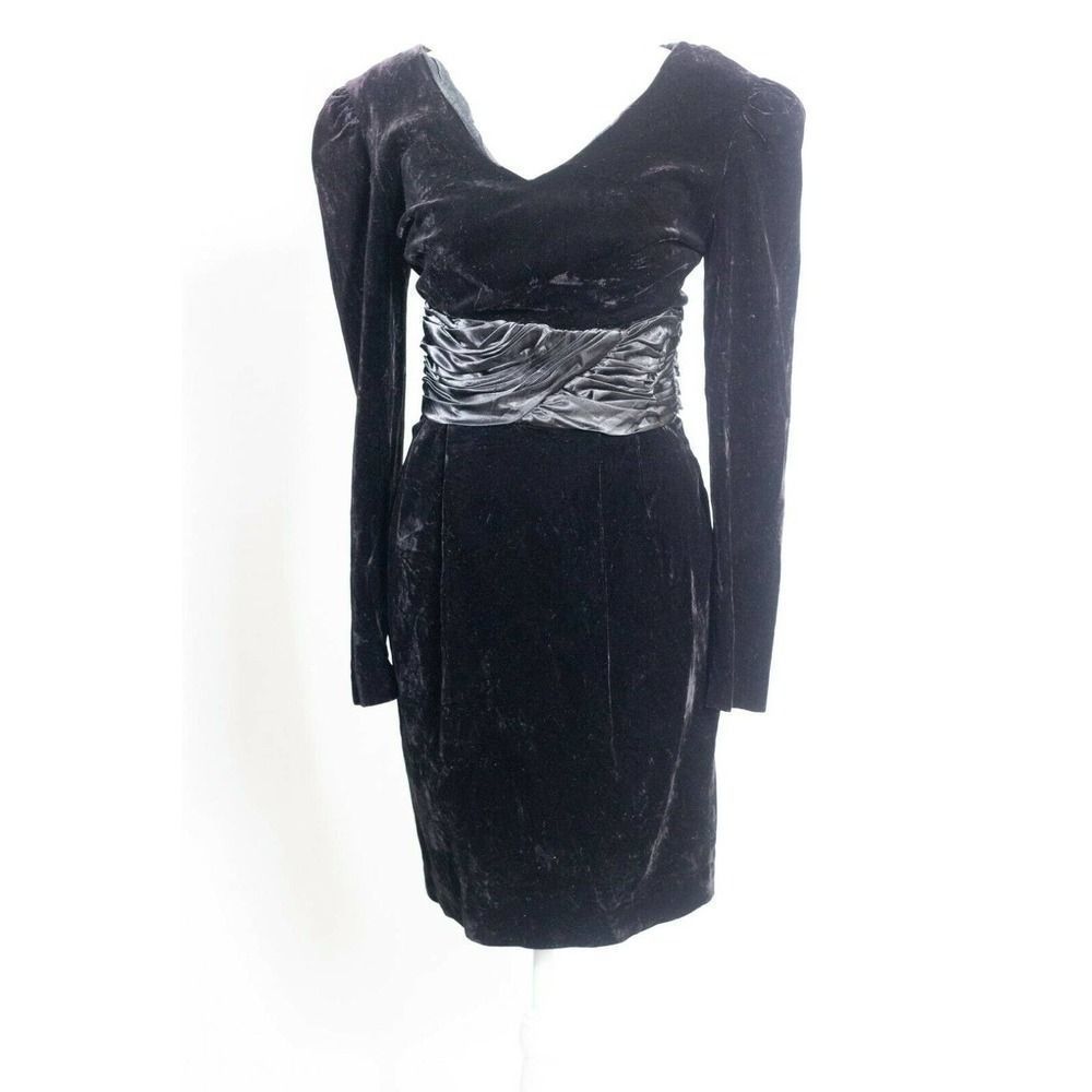 I.Magnin & Co Vintage Velvet Fishtail Dress Black White Victorian Nostalgic